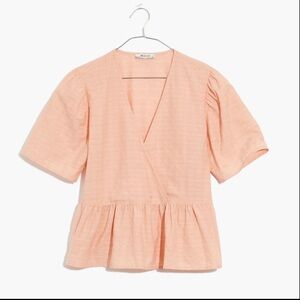 Madewell NWT XS Crossover Peplum Top Coral Cotton